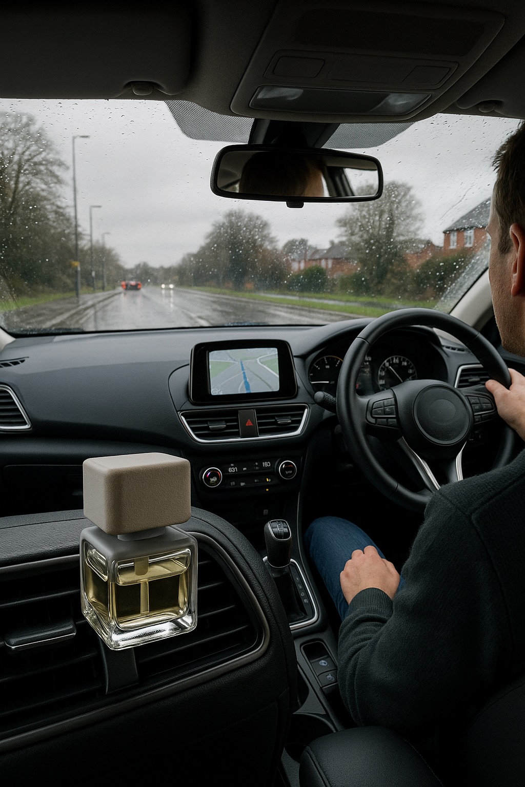 Car air freshener refill and car diffuser refill bottle in a refillable air freshener car setup